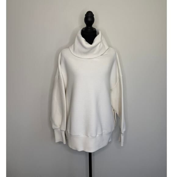 Varley Tops - Varley Milton Sweatshirt Cream Ribbed Cowl Neck Side Zip Oversized Large
